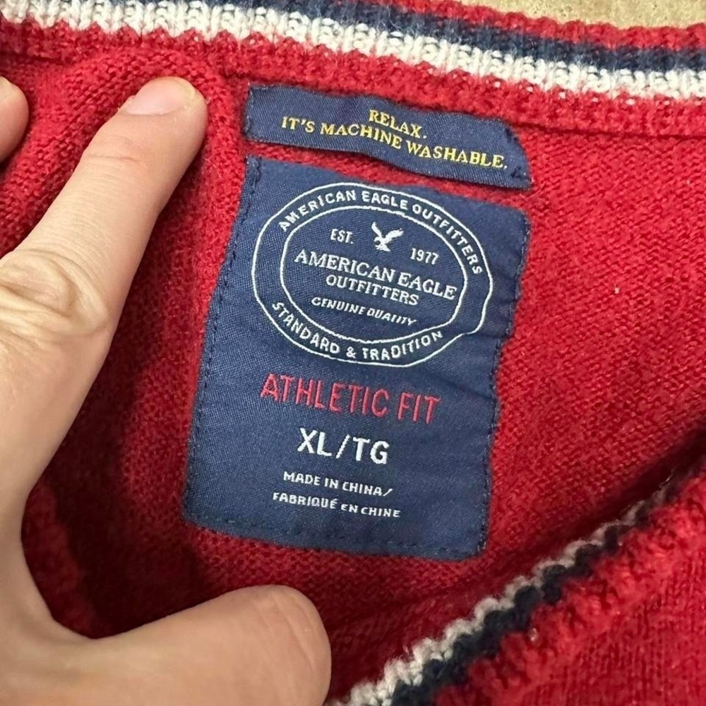 American eagle Red and white striped crewneck knit sweater 2000s y2k mens XL - Picture 5 of 7